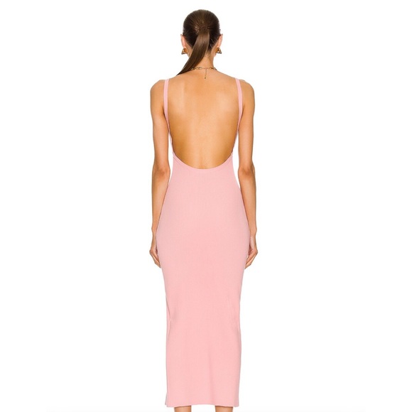 NWT Zeynep Arcay Halter Neck Vintage Rose Backless Slit Midi Knit Dress - Picture 2 of 7